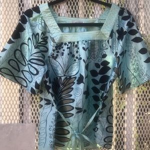 Black Flower teal color top with string